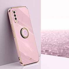 Ultra-thin Silicone Gel Soft Case Cover with Magnetic Finger Ring Stand XL1 for Vivo Y12s Pink