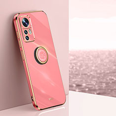 Ultra-thin Silicone Gel Soft Case Cover with Magnetic Finger Ring Stand XL1 for Xiaomi Mi 12T Pro 5G Hot Pink