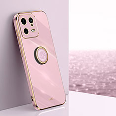 Ultra-thin Silicone Gel Soft Case Cover with Magnetic Finger Ring Stand XL1 for Xiaomi Mi 13 5G Pink