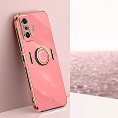 Ultra-thin Silicone Gel Soft Case Cover with Magnetic Finger Ring Stand XL1 for Xiaomi Poco F4 GT 5G Hot Pink