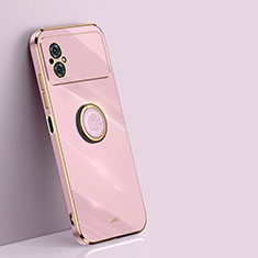 Ultra-thin Silicone Gel Soft Case Cover with Magnetic Finger Ring Stand XL1 for Xiaomi Poco M4 5G Pink