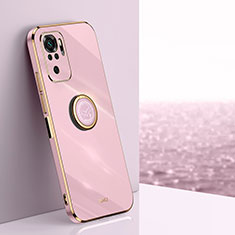 Ultra-thin Silicone Gel Soft Case Cover with Magnetic Finger Ring Stand XL1 for Xiaomi Poco M5S Pink