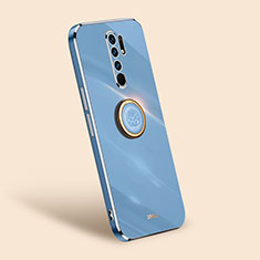 Ultra-thin Silicone Gel Soft Case Cover with Magnetic Finger Ring Stand XL1 for Xiaomi Redmi 9 Blue