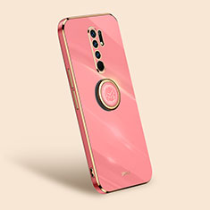 Ultra-thin Silicone Gel Soft Case Cover with Magnetic Finger Ring Stand XL1 for Xiaomi Redmi 9 Prime India Hot Pink