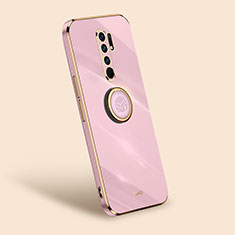 Ultra-thin Silicone Gel Soft Case Cover with Magnetic Finger Ring Stand XL1 for Xiaomi Redmi 9 Prime India Pink