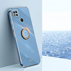 Ultra-thin Silicone Gel Soft Case Cover with Magnetic Finger Ring Stand XL1 for Xiaomi Redmi 9C NFC Blue
