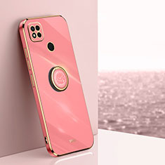 Ultra-thin Silicone Gel Soft Case Cover with Magnetic Finger Ring Stand XL1 for Xiaomi Redmi 9C NFC Hot Pink