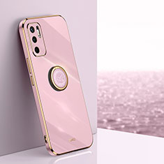 Ultra-thin Silicone Gel Soft Case Cover with Magnetic Finger Ring Stand XL1 for Xiaomi Redmi Note 11 SE 5G Pink