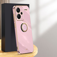 Ultra-thin Silicone Gel Soft Case Cover with Magnetic Finger Ring Stand XL1 for Xiaomi Redmi Note 13 Pro+ Plus 5G Clove Purple