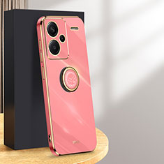 Ultra-thin Silicone Gel Soft Case Cover with Magnetic Finger Ring Stand XL1 for Xiaomi Redmi Note 13 Pro+ Plus 5G Hot Pink