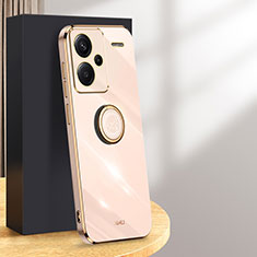Ultra-thin Silicone Gel Soft Case Cover with Magnetic Finger Ring Stand XL1 for Xiaomi Redmi Note 13 Pro+ Plus 5G Rose Gold