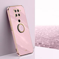 Ultra-thin Silicone Gel Soft Case Cover with Magnetic Finger Ring Stand XL1 for Xiaomi Redmi Note 9 Pink