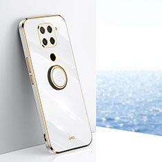 Ultra-thin Silicone Gel Soft Case Cover with Magnetic Finger Ring Stand XL1 for Xiaomi Redmi Note 9 White