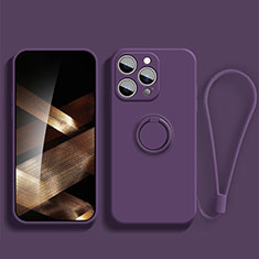 Ultra-thin Silicone Gel Soft Case Cover with Magnetic Finger Ring Stand YK1 for Apple iPhone 13 Pro Purple
