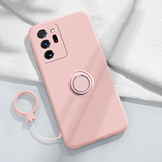 Ultra-thin Silicone Gel Soft Case Cover with Magnetic Finger Ring Stand YK1 for Samsung Galaxy Note 20 Ultra 5G Pink