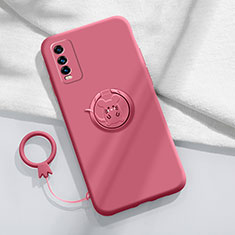 Ultra-thin Silicone Gel Soft Case Cover with Magnetic Finger Ring Stand YK1 for Vivo Y11s Red