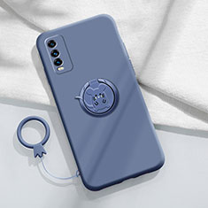 Ultra-thin Silicone Gel Soft Case Cover with Magnetic Finger Ring Stand YK1 for Vivo Y12s Lavender Gray