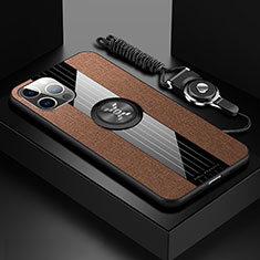 Ultra-thin Silicone Gel Soft Case Cover with Magnetic Finger Ring Stand Z01 for Apple iPhone 13 Pro Max Brown