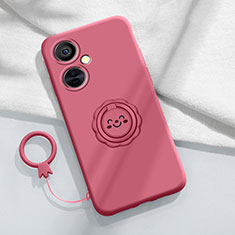 Ultra-thin Silicone Gel Soft Case Cover with Magnetic Finger Ring Stand Z01 for OnePlus Nord CE 3 5G Hot Pink