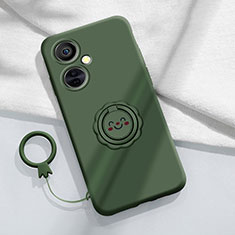 Ultra-thin Silicone Gel Soft Case Cover with Magnetic Finger Ring Stand Z01 for OnePlus Nord CE 3 5G Midnight Green