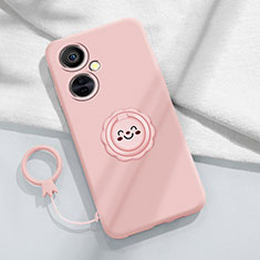 Ultra-thin Silicone Gel Soft Case Cover with Magnetic Finger Ring Stand Z01 for OnePlus Nord CE 3 5G Pink