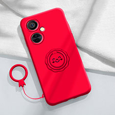 Ultra-thin Silicone Gel Soft Case Cover with Magnetic Finger Ring Stand Z01 for OnePlus Nord CE 3 5G Red