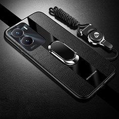 Ultra-thin Silicone Gel Soft Case Cover with Magnetic Finger Ring Stand Z01 for Vivo iQOO Z7 5G Black