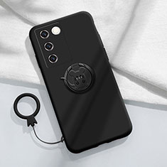 Ultra-thin Silicone Gel Soft Case Cover with Magnetic Finger Ring Stand Z01 for Vivo V27 5G Black