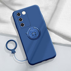 Ultra-thin Silicone Gel Soft Case Cover with Magnetic Finger Ring Stand Z01 for Vivo V27 5G Blue