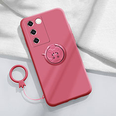 Ultra-thin Silicone Gel Soft Case Cover with Magnetic Finger Ring Stand Z01 for Vivo V27 5G Hot Pink