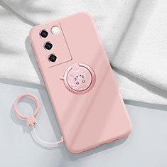 Ultra-thin Silicone Gel Soft Case Cover with Magnetic Finger Ring Stand Z01 for Vivo V27 5G Pink