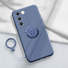 Ultra-thin Silicone Gel Soft Case Cover with Magnetic Finger Ring Stand Z01 for Vivo V27 Pro 5G Lavender Gray