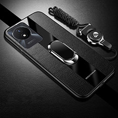 Ultra-thin Silicone Gel Soft Case Cover with Magnetic Finger Ring Stand Z01 for Vivo Y02 Black