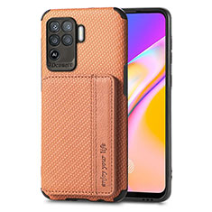 Ultra-thin Silicone Gel Soft Case Cover with Magnetic S01D for Oppo Reno5 F Brown