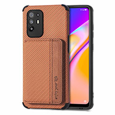 Ultra-thin Silicone Gel Soft Case Cover with Magnetic S01D for Oppo Reno5 Z 5G Brown