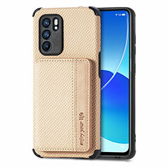 Ultra-thin Silicone Gel Soft Case Cover with Magnetic S01D for Oppo Reno6 5G Gold