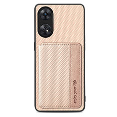 Ultra-thin Silicone Gel Soft Case Cover with Magnetic S01D for Oppo Reno8 T 4G Gold