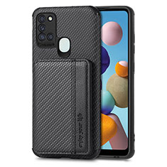 Ultra-thin Silicone Gel Soft Case Cover with Magnetic S01D for Samsung Galaxy A21s Black