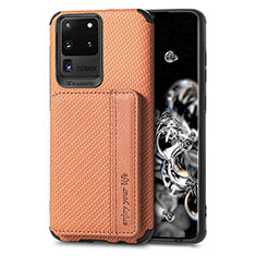 Ultra-thin Silicone Gel Soft Case Cover with Magnetic S01D for Samsung Galaxy S20 Ultra 5G Brown