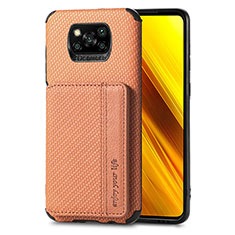 Ultra-thin Silicone Gel Soft Case Cover with Magnetic S01D for Xiaomi Poco X3 Pro Brown