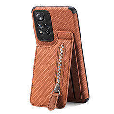 Ultra-thin Silicone Gel Soft Case Cover with Magnetic S01D for Xiaomi Redmi Note 11 Pro+ Plus 5G Brown
