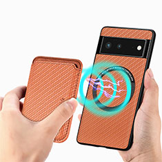Ultra-thin Silicone Gel Soft Case Cover with Magnetic S02D for Google Pixel 6 5G Brown
