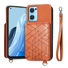 Ultra-thin Silicone Gel Soft Case Cover with Magnetic S02D for Oppo Reno7 5G Brown