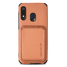 Ultra-thin Silicone Gel Soft Case Cover with Magnetic S02D for Samsung Galaxy A20 Brown