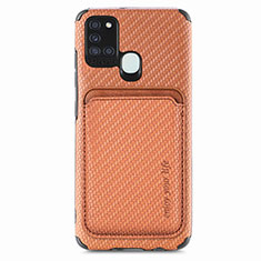 Ultra-thin Silicone Gel Soft Case Cover with Magnetic S02D for Samsung Galaxy A21s Brown