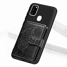 Ultra-thin Silicone Gel Soft Case Cover with Magnetic S02D for Samsung Galaxy M21 Black