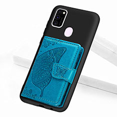 Ultra-thin Silicone Gel Soft Case Cover with Magnetic S02D for Samsung Galaxy M21 Blue