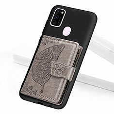 Ultra-thin Silicone Gel Soft Case Cover with Magnetic S02D for Samsung Galaxy M21 Gray