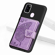 Ultra-thin Silicone Gel Soft Case Cover with Magnetic S02D for Samsung Galaxy M21 Purple