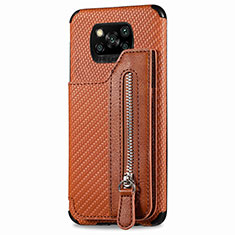Ultra-thin Silicone Gel Soft Case Cover with Magnetic S02D for Xiaomi Poco X3 Brown